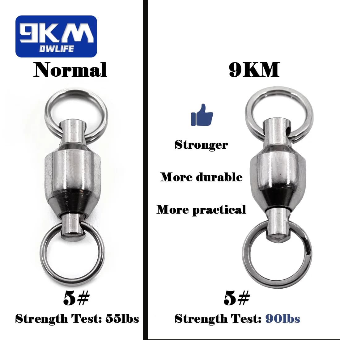 25 émerillons à billes 9KM avec anneaux split rings - Rotation fluide pour leurres et montages