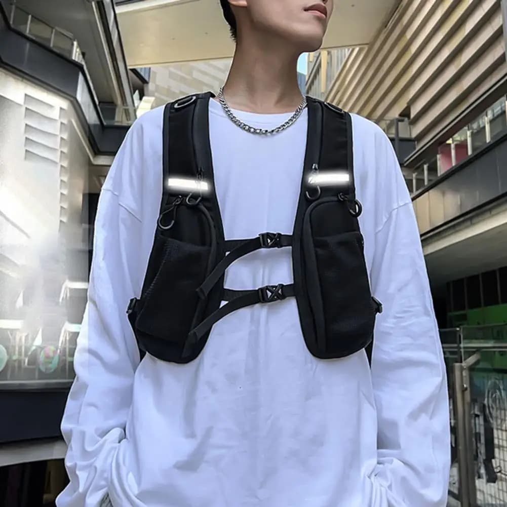 Sac de sport streetwear pour homme avec bande réfléchissante et grande capacité