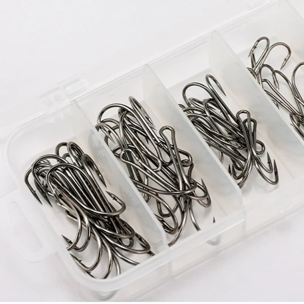 Hameçons double longue tige acier carbone pour leurres grenouilles, 50 pièces pour pêche aux leurres