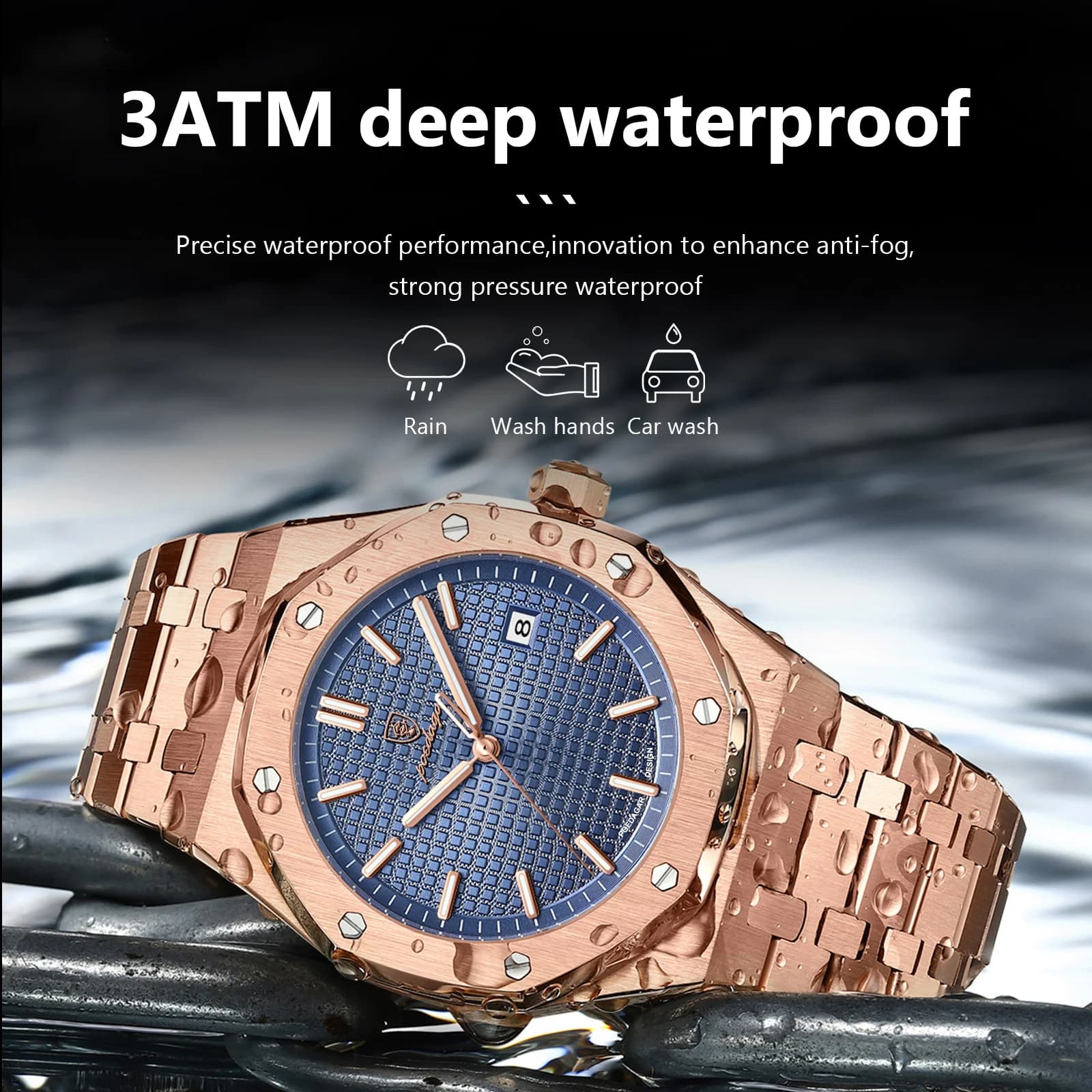 Montre homme calendrier étanche luminescente acier inoxydable carrée tendance quartz affaires étudiant