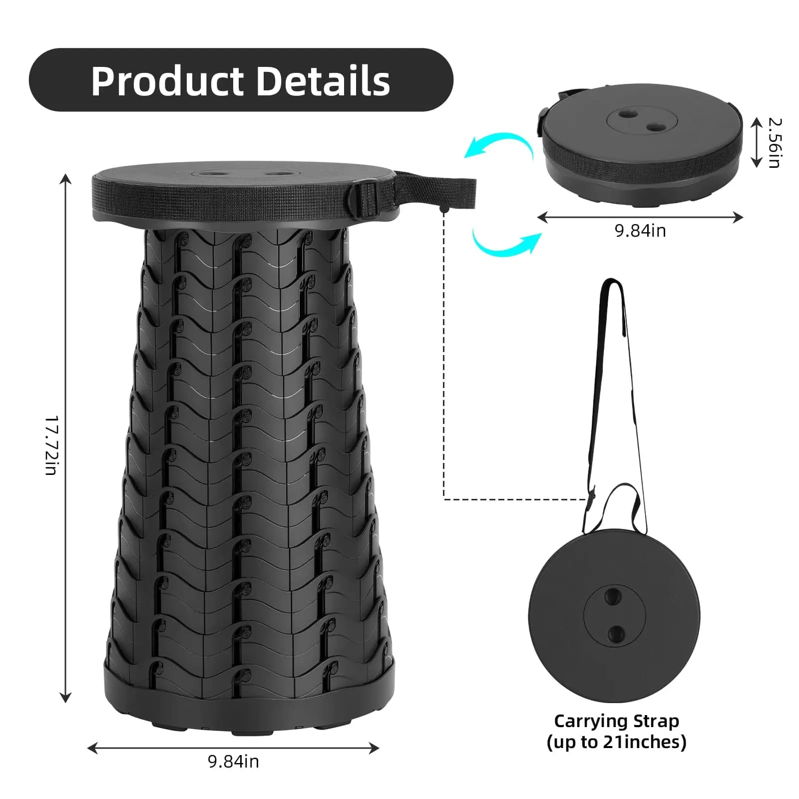 Tabouret télescopique pliant hauteur réglable pêche - Siège portable pour camping et sorties extérieures