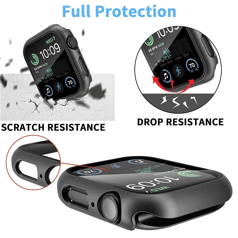Protection verre trempé et coque pour Apple Watch série 9 8 7 6 SE 5 étanche pêche