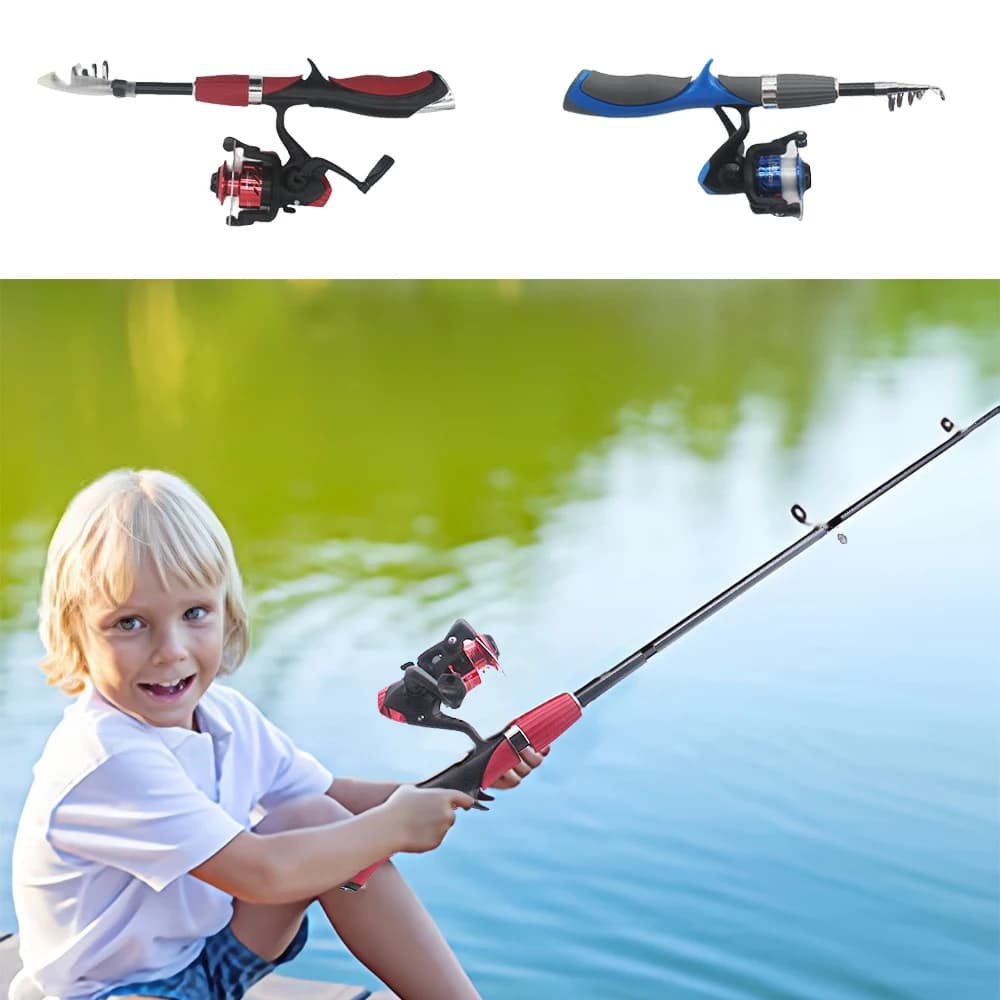 Canne à pêche télescopique enfant avec moulinet et appâts - Kit complet pêche en eau douce et mer