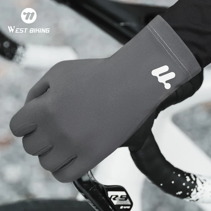 Gants vélo hiver WEST BIKING thermiques polaire coupe-vent tactiles écran équipement cyclisme extérieur