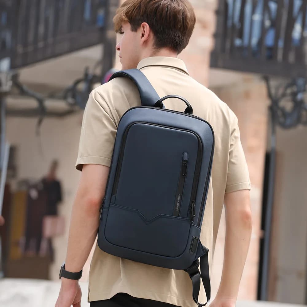 Sac à dos HK mince homme 15,6 pouces étanche - Business voyage travail USB charge minimaliste casual