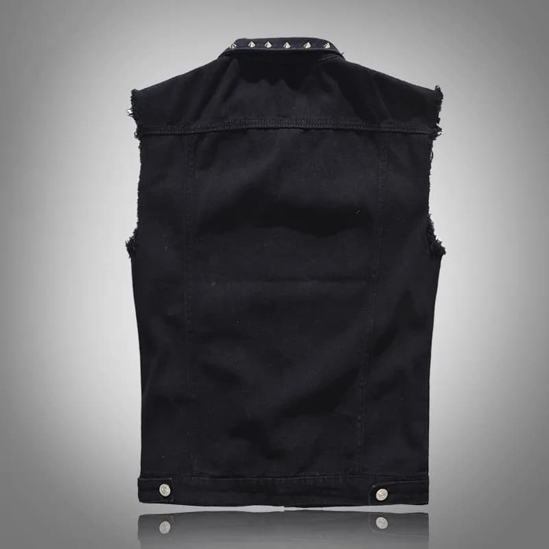 Veste denim rivetée punk pêche printemps slim fit sans manches grande taille 6XL veston homme