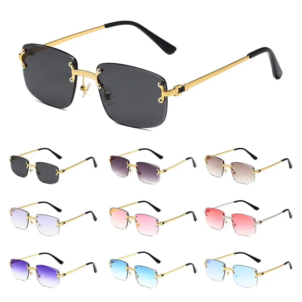 Lunettes de soleil rectangulaires Rimless Cut Edge pour femmes et hommes - Protection UV 400 - Style rétro
