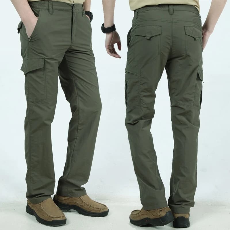 Pantalon cargo été léger imperméable pêche randonnée multi-poches résistant homme