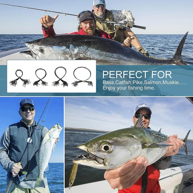 Ligne de pêche en acier inoxydable anti-dent avec émerillon, bas de ligne résistant carnassiers brochets sandres