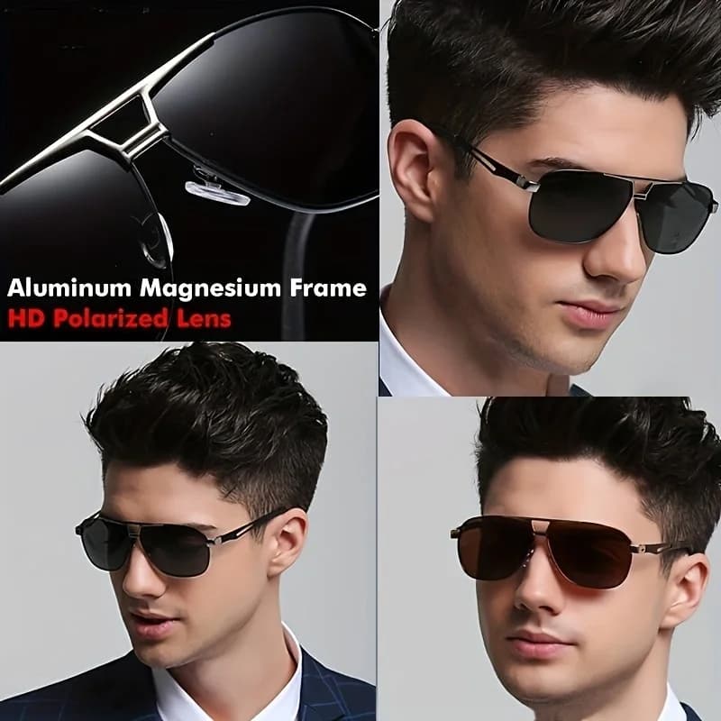 Lunettes pilote gradient fashion pour hommes - Grande monture anti-reflets UV400 - Style luxe pêche