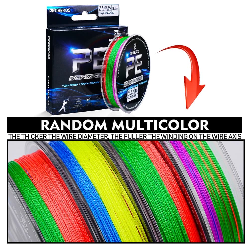 Ligne de pêche tressée Super Strong 100m 4 brins anti-abrasion - 6 à 80LB 6 couleurs disponibles PE