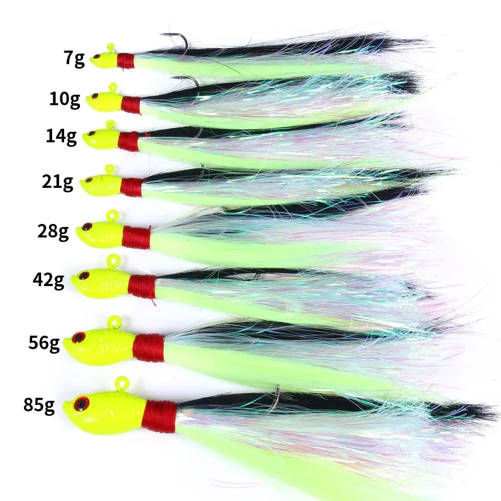 Leurre de pêche jig Bucktail avec œil 3D et barbe en plumes pour leurre de 7g à 56g