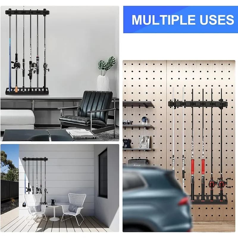 Support mural modulaire garage pour cannes à pêche, rangement vertical 6 cannes avec 4 ou 2 porte-cannes
