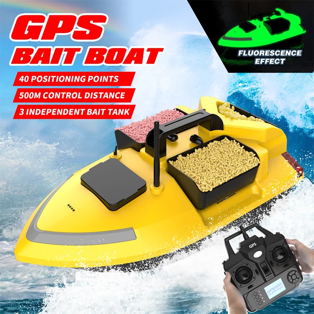 Bateau appât télécommandé V020 GPS avec sondeur poissons, double moteur et fonction cruise pour pêche carpe