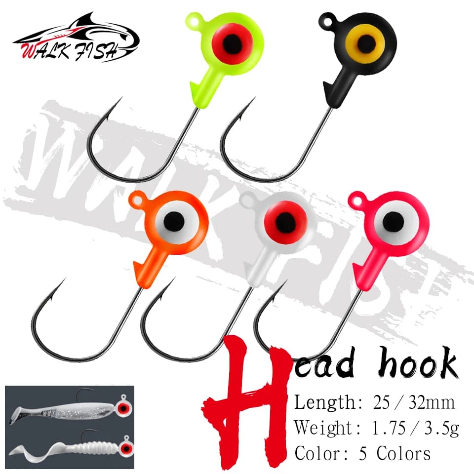5 hameçons jig tête plomb WALK FISH 1.75g 3.5g pour vers souples pêche précise leurres durs et mous