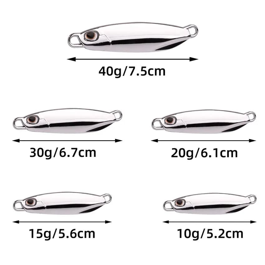 Set de 10 cuillères métal 10-40g - Jig casting pour pêche du bar en mer et carnassiers