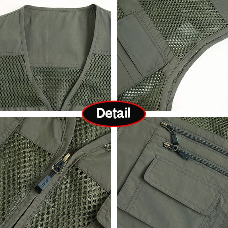 Veste de pêche sans manches homme 8XL avec multiples poches et fermeture éclair, parfaite pour le