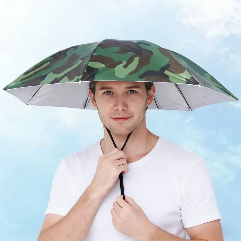 Chapeau parapluie pêche porté tête anti-vent pliable portable plage camping équipement extérieur