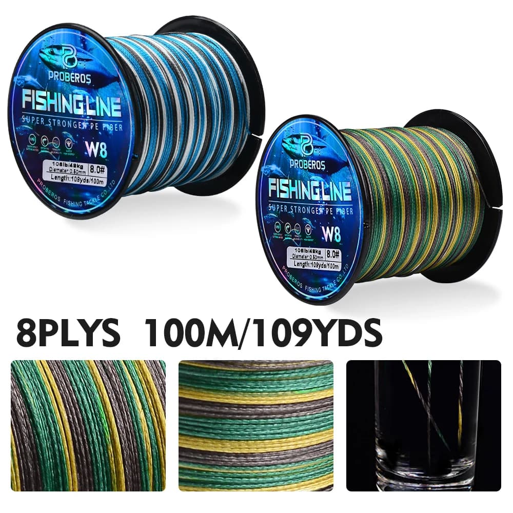 Ligne de pêche Proberos 8 brins multifilament PE anti-abrasion Blue Camo 20-106LB 109yds
