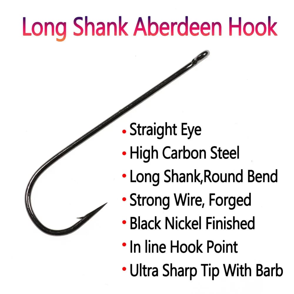 100 hameçons Aberdeen longue tige pour eau douce et mer - Tailles 10 à 3/0 pour sabiki rig