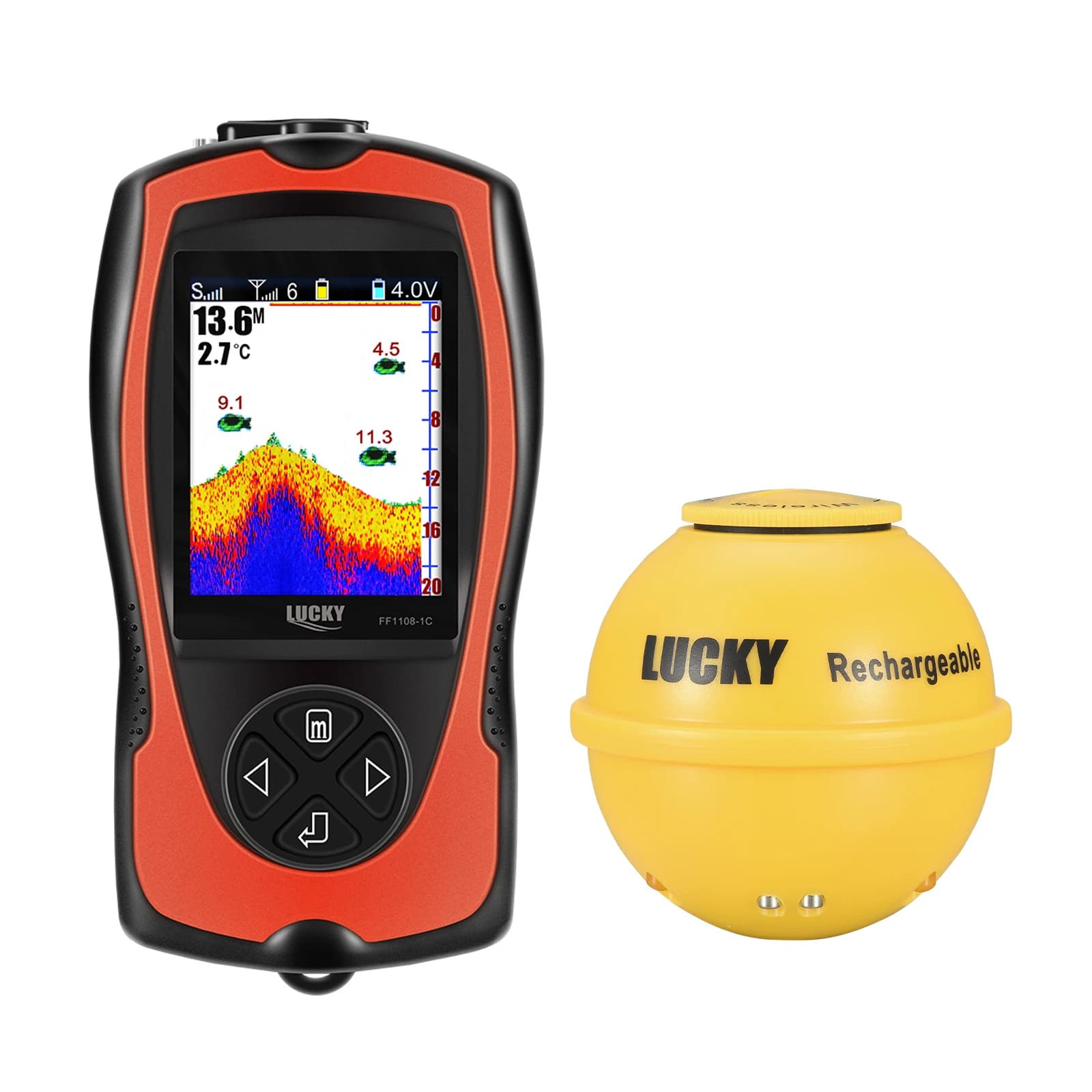 LUCKY FF1108-1CWLA Sonar Sans Fil Rechargeable Pêche 45M Profondeur Eau Échosondeur Détecteur Portable Poissons