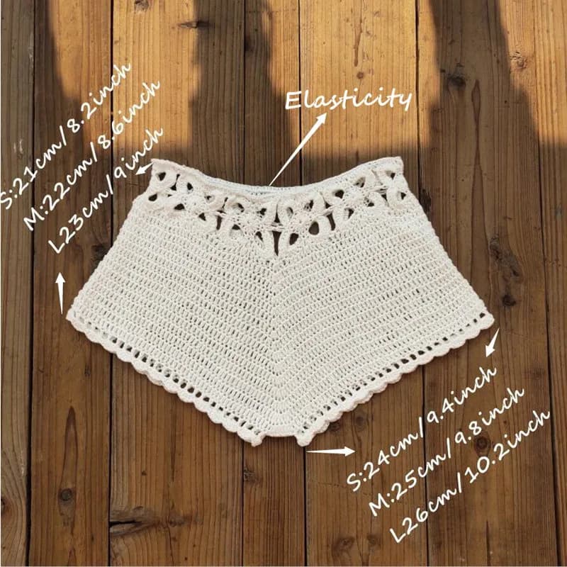 Short de bain crocheté femme été avec découpes - Maillot de bain style plage à cordon