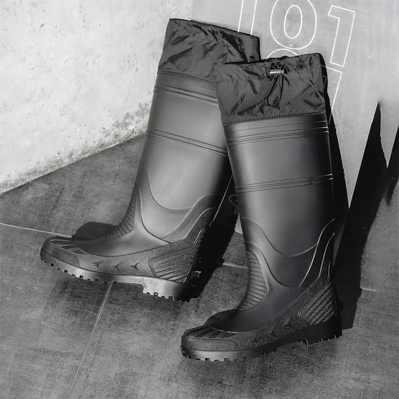 Bottes pêche hautes noires réglables lacets PVC - Chaussures antidérapantes travail ferme