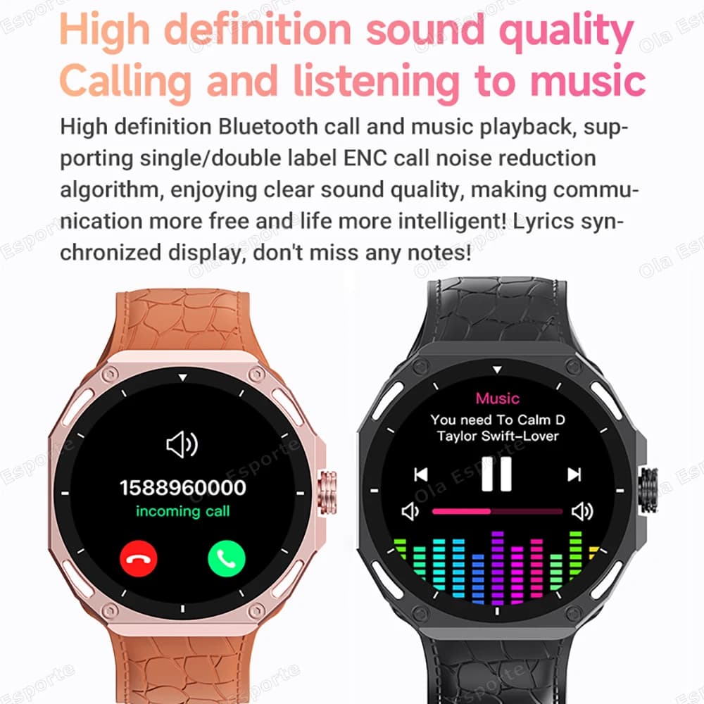 Montre connectée 2025 unisexe pour pêche : monitoring santé, étanche, appels, compatible Android iOS