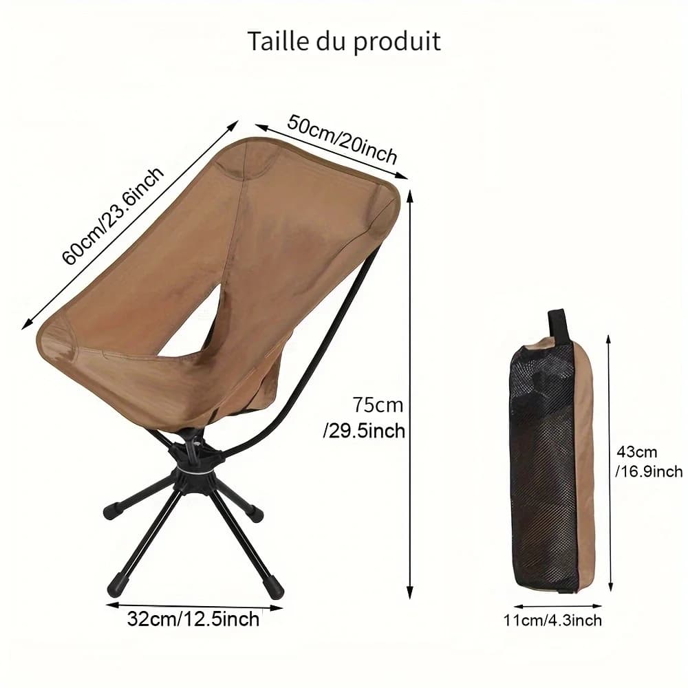 Chaise pliante rotative légère pour plage et pêche - Avec sac de transport pour pique-nique