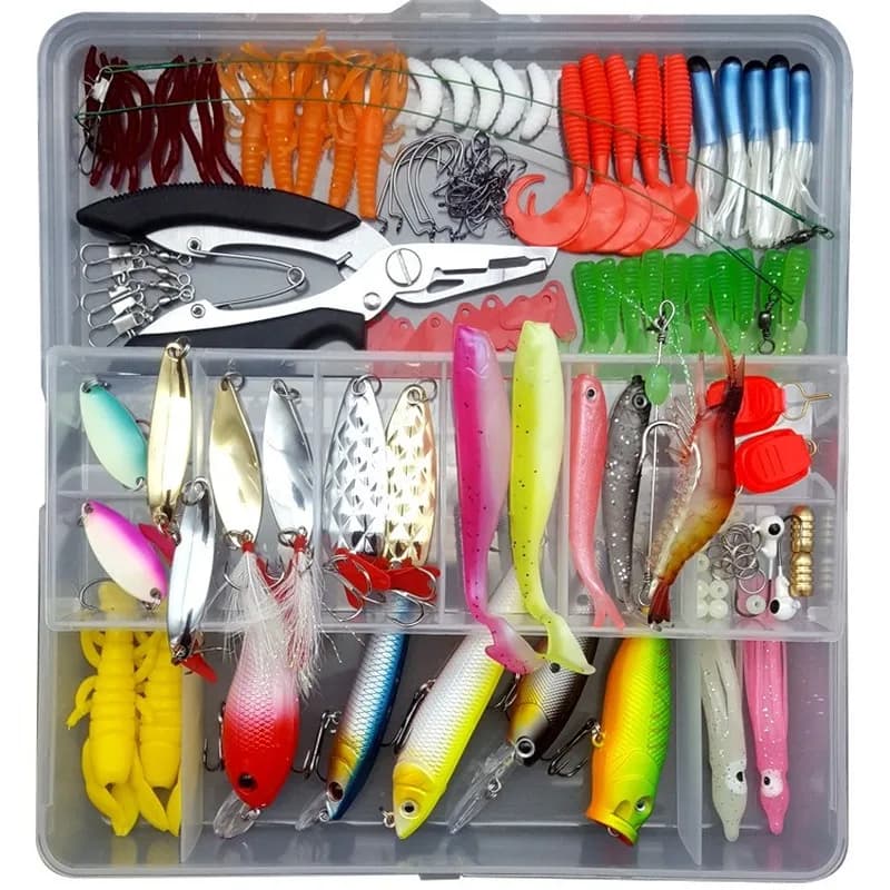 Kit de pêche leurres durs wobblers, cuillers métal et leurres souples silicone – accessoires pêche complets