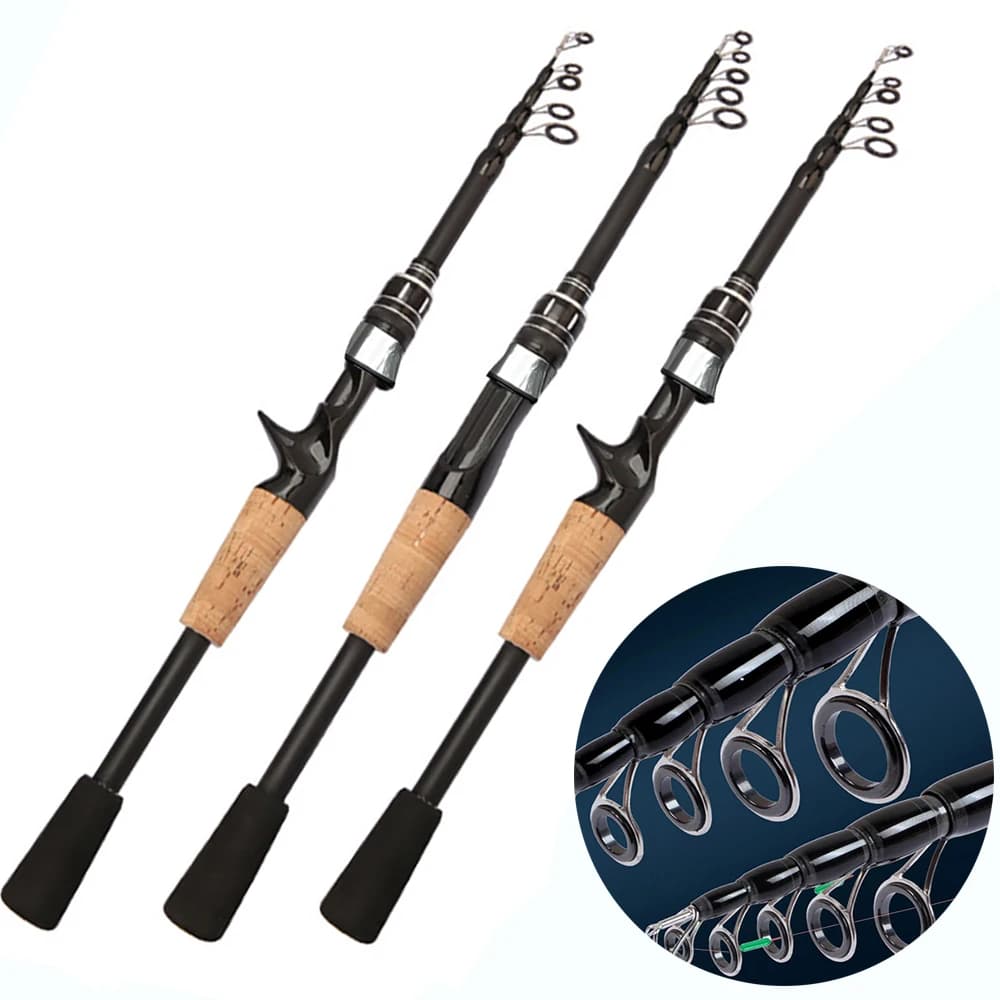 Canne télescopique leurre carbone 1.5-2.4m manche bois casting 8-25g pour pêche spinning