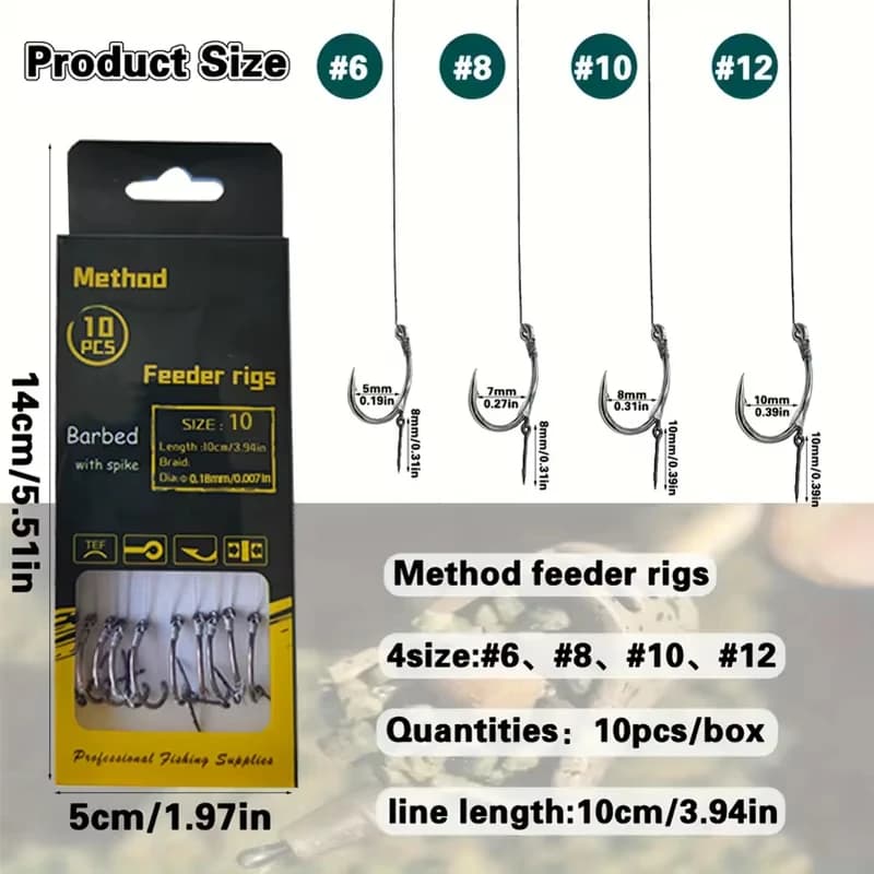 Nouveaux montages méthode feeder YOTO pour carpes - Ligne tressée avec hameçons barbelés tailles 6 à 12 pour pêche efficace