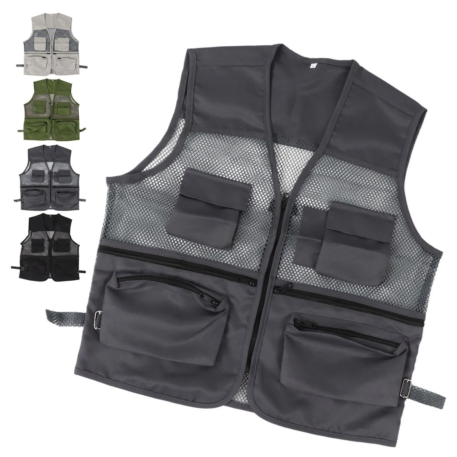 Gilet de pêche respirant multipoches militaire - Veste technique pour activités extérieures et pêche sportive