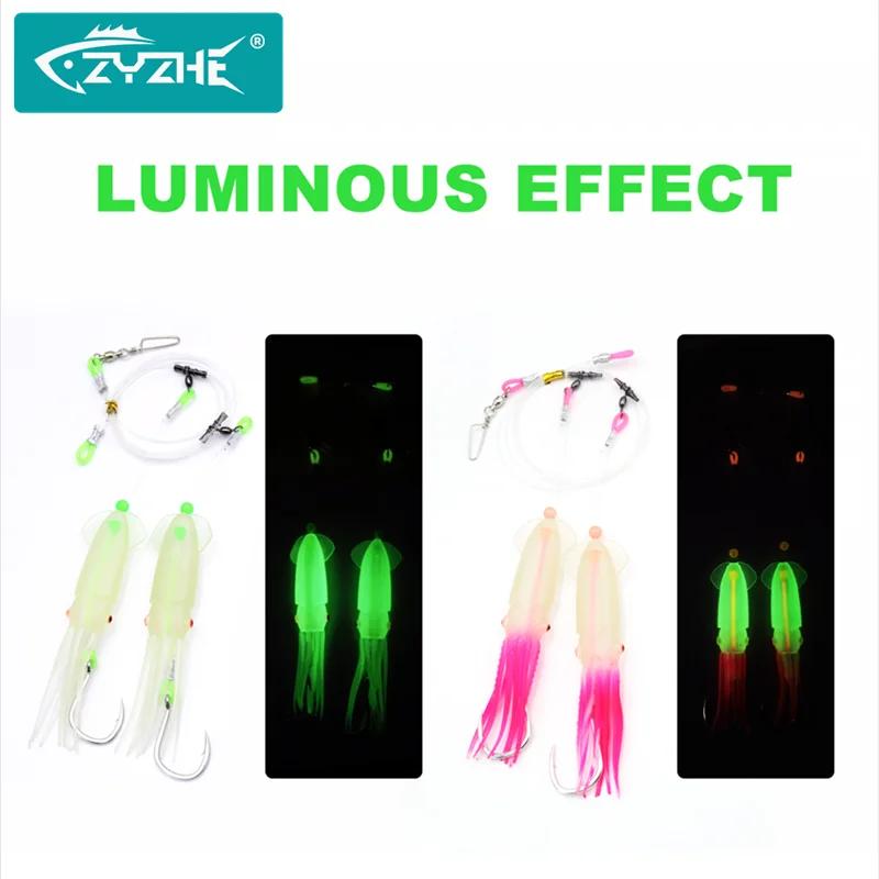 Montage deep drop lumineux ZYZHE avec leurre calamar et hameçon BKK8062-5X - Pêche thon marlin