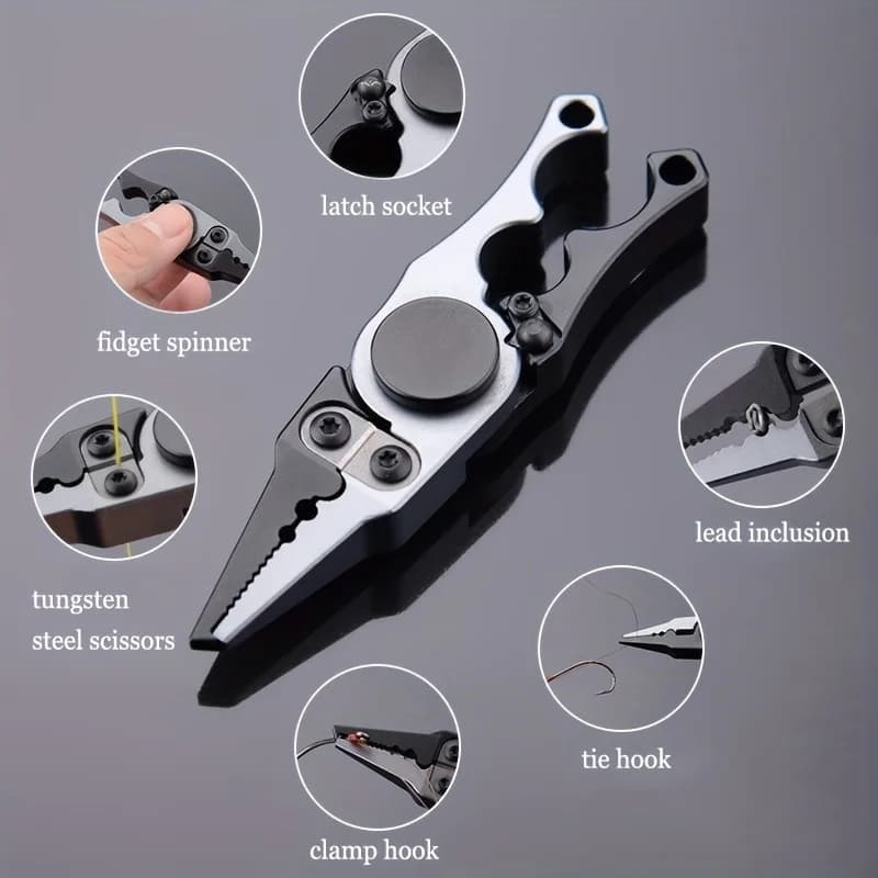 Pince pêche aluminium avec gyro et lame tungstène - Outil multifonction durable