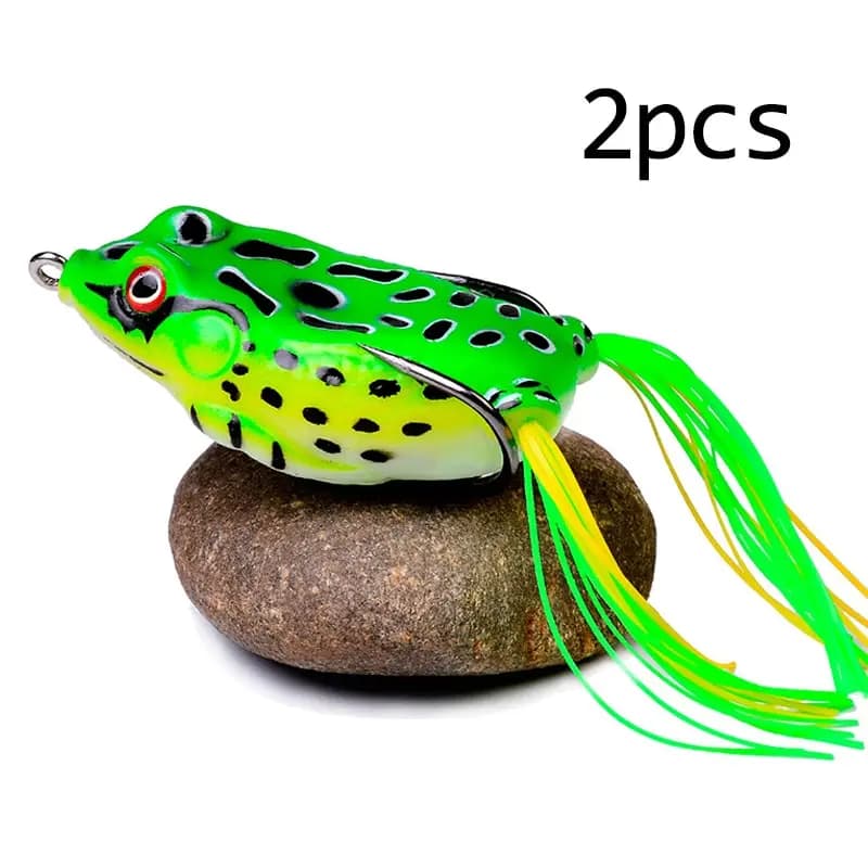 Leurres grenouilles 2 pièces avec hameçons - Appâts souples top water yeux 3D pêche surface