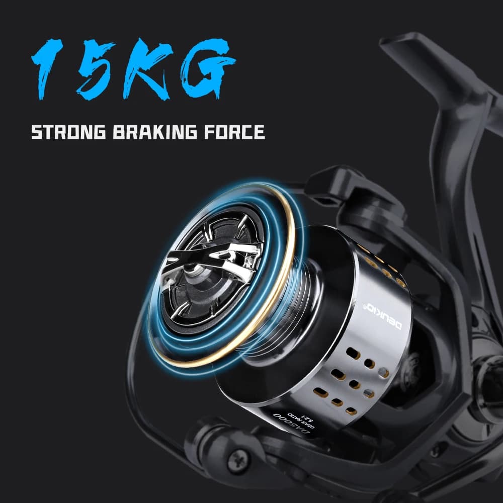 Moulinet de pêche spinning DEUKIO 5.2:1 - Moulinet mer et eau douce avec frein MAX 15lbs et bobine métal