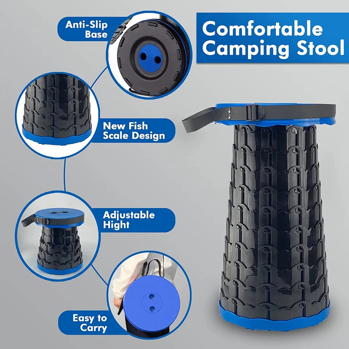 Tabouret de camping télescopique ultra-léger et pliable - Siège portable pour randonnée, pêche et plage