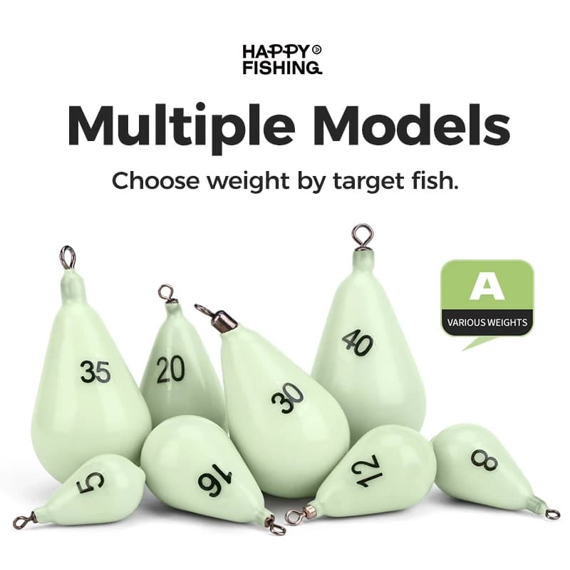 Plombs de pêche lumineux WEIHE avec coque souple - poids de 30g à 150g pour pêche de nuit
