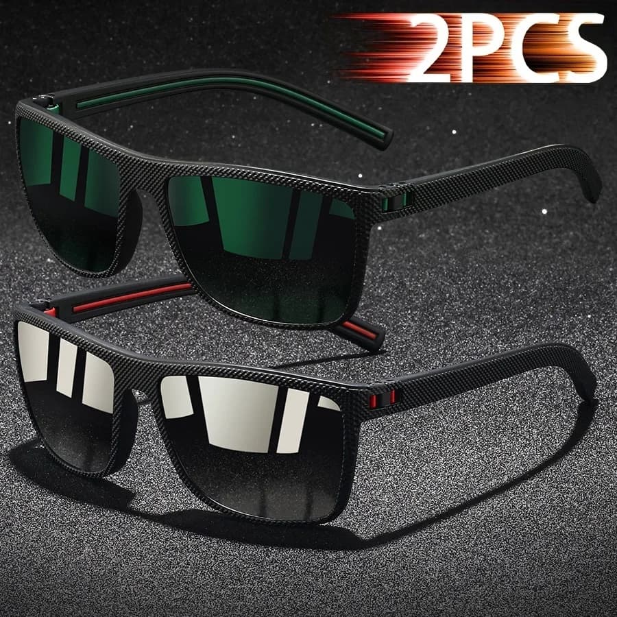 Lunettes de soleil carrées tendance pêche conduite légères pour hommes et femmes 2 pièces