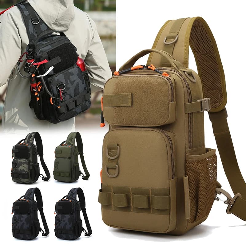 Sac à dos multifonction pour leurres de pêche avec porte-cannes et système MOLLE - Randonnée
