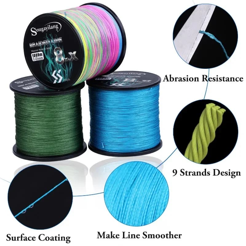 Fil de pêche Sougayilang 9 brins PE multifilament 300-1000M pour carpe et pêche technique