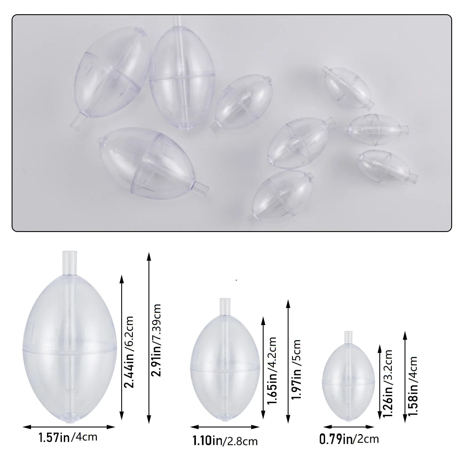 5 flotteurs coulissants transparents ovales pour pêche en surface, indicateur de touches en PVC résistant