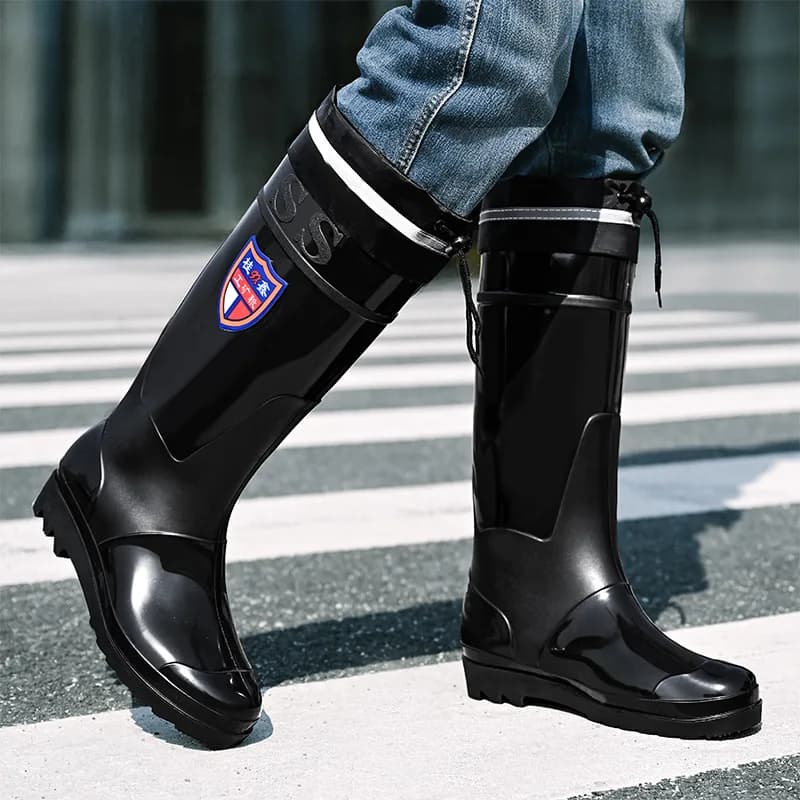 Bottes pluie homme noires hautes tube cuisine étanches anti-dérapantes chaussures eau mi-tube