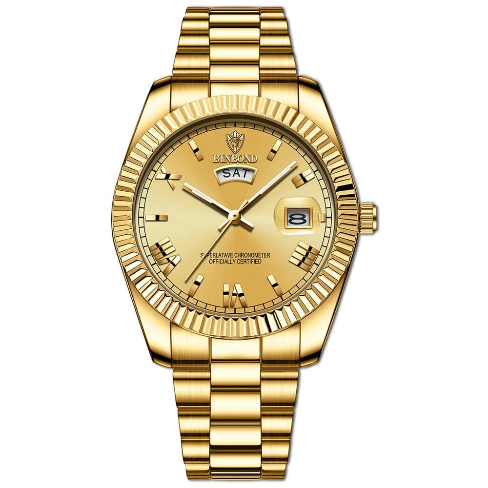 Montre homme BINBOND sport quartz étanche affichage numérique bracelet acier inoxydable pour pêche et business