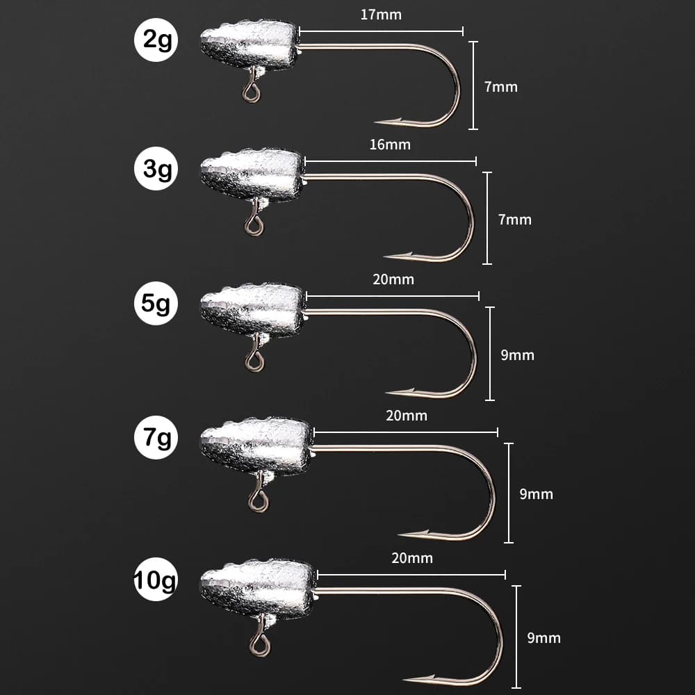 Hameçons plombés JOHNCOO 10 pièces pour leurres souples, 2g 3g 5g, pêche légère au jig