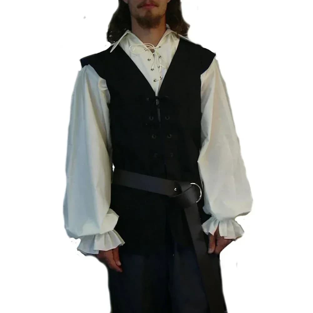 Gilet sans manches homme style pirate médiéval en suède, avec bretelles et décolleté en V, veston vintage loose