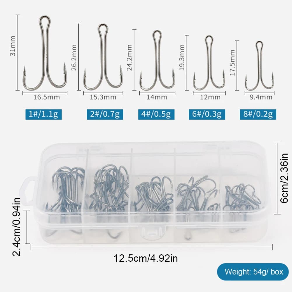 Hameçons double longue tige acier carbone pour leurres grenouilles, 50 pièces pour pêche aux leurres