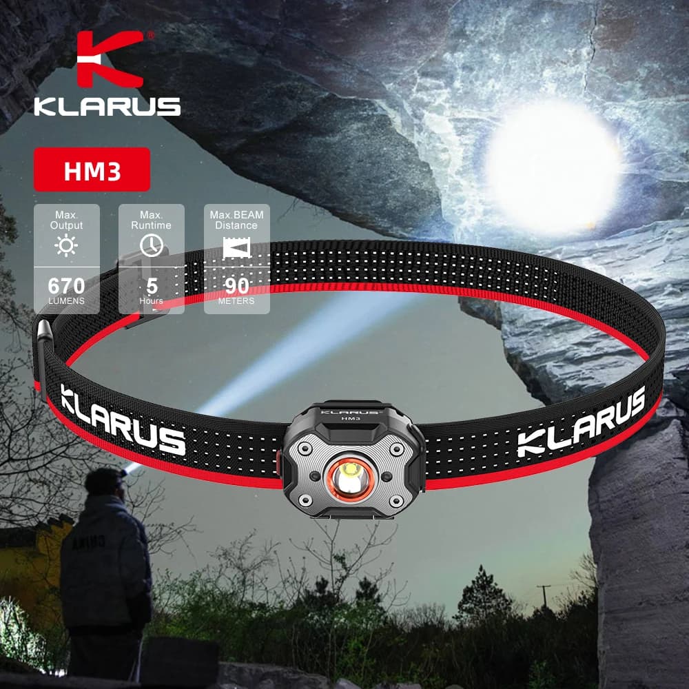 Lampe frontale KLARUS HM3 étanche avec capteur mouvement - 70h autonomie résistante chocs pour pêche maritime
