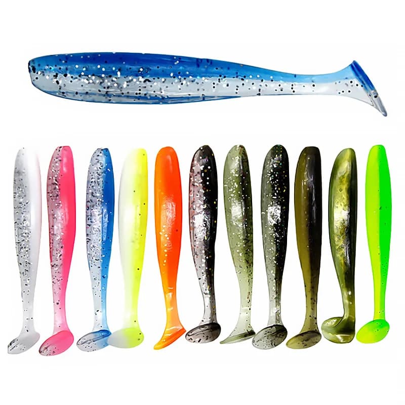 100 leurres souples Bazooka Shad 70mm 2g pour pêche hivernale brochet et perche - queue en T